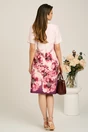 Rochie midi roz cu flori magenta din stofa cu croi drept, 2, dyfashion.ro