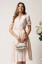 Rochie roz cu dungi albe in clos cu cordon in talie, 1, dyfashion.ro