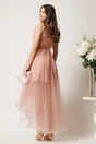 Rochie roz cu lungime asimetrica din tull in clos cu cordon in talie- Ella Collection Isabel, 2, dyfashion.ro
