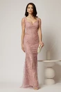 Rochie roz de seara croi sirena cu aplicatii de paiete si margele, 1, dyfashion.ro