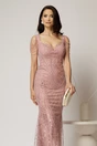Rochie roz de seara croi sirena cu aplicatii de paiete si margele, 3, dyfashion.ro