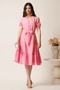 Rochie roz din viscoza in clos cu cordon in talie, 2, dyfashion.ro