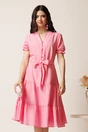 Rochie roz din viscoza in clos cu cordon in talie, 1, dyfashion.ro