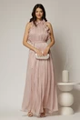 Rochie roz lunga de ocazie din voal peliculizat cu cordon impletit, 1, dyfashion.ro