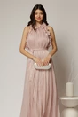 Rochie roz lunga de ocazie din voal peliculizat cu cordon impletit, 3, dyfashion.ro