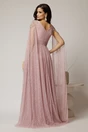 Rochie roz lunga de seara din dantela cu aplicatii pe umeri, 2, dyfashion.ro