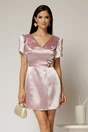 Rochie roz scurta din tafta cu accesoriu auriu in talie, 1, dyfashion.ro