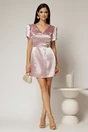 Rochie roz scurta din tafta cu accesoriu auriu in talie, 3, dyfashion.ro