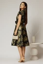 Rochie Sabrina neagra cu insertii florale aurii si decolteu in V, 2, dyfashion.ro