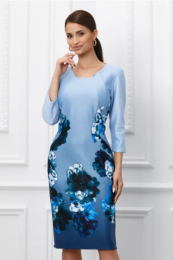 Rochie Samira bleu cu imprimeu floral