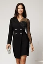 Rochie Sasha scurta neagra din stofa cu croi conic si bust din paiete, 1, dyfashion.ro