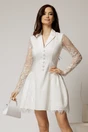 Rochie scurta alba cu maneci din dantela si nasturi decorativi, 1, dyfashion.ro