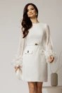 Rochie scurta alba din dantela cu maneci ample, 1, dyfashion.ro
