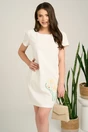 Rochie scurta alba din in cu broderie florala pe fusta, 1, dyfashion.ro