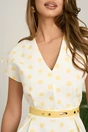 Rochie scurta alba din stofa in clos cu buline galbene si curea in talie, 3, dyfashion.ro