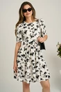 Rochie scurta alba din voal in clos cu imprimeu floral negru- Moze, 1, dyfashion.ro