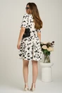 Rochie scurta alba din voal in clos cu imprimeu floral negru- Moze, 2, dyfashion.ro
