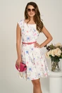 Rochie scurta alba in clos cu flori lila si curtea in talie, 1, dyfashion.ro