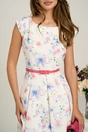 Rochie scurta alba in clos cu flori lila si curtea in talie, 3, dyfashion.ro