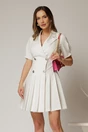 Rochie scurta alba tip sacou cu pliuri pe fusta, 1, dyfashion.ro