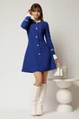 Rochie scurta albastra cu croi in clini si mansete si guler incretit, 3, dyfashion.ro