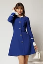 Rochie scurta albastra cu croi in clini si mansete si guler incretit, 1, dyfashion.ro