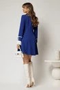 Rochie scurta albastra cu croi in clini si mansete si guler incretit, 2, dyfashion.ro