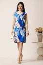 Rochie scurta albastra cu flori bej din viscoza, 3, dyfashion.ro