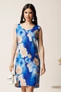 Rochie scurta albastra cu flori bej din viscoza, 1, dyfashion.ro