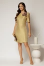 Rochie scurta aurrie cu croi drept si detaliu floral la decolteu, 3, dyfashion.ro