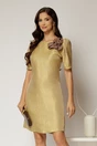 Rochie scurta aurrie cu croi drept si detaliu floral la decolteu, 1, dyfashion.ro