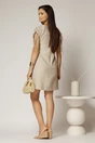 Rochie scurta bej cu croi drept din rayon cu decolteu in V si snur la maneci, 2, dyfashion.ro