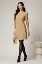 Rochie scurta bej cu nasturi decorativi si croi cambrat, 3, dyfashion.ro