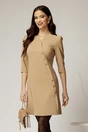 Rochie scurta bej cu nasturi decorativi si croi cambrat, 1, dyfashion.ro