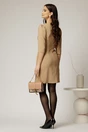 Rochie scurta bej cu nasturi decorativi si croi cambrat, 2, dyfashion.ro