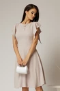 Rochie scurta bej de zi cu nasturi la bust si maneci scurte, 1, dyfashion.ro