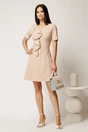 Rochie scurta bej din bumbac cu croi cambrat, nasturi decorativi si volan, 3, dyfashion.ro
