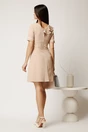 Rochie scurta bej din bumbac cu croi cambrat, nasturi decorativi si volan, 2, dyfashion.ro