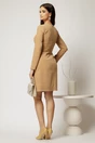 Rochie scurta bej din catifea reiata cu pliu pe fusta si nasturi perla, 2, dyfashion.ro