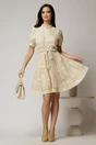 Rochie scurta bej din dantela cu nasturi si cordon impletit, 3, dyfashion.ro