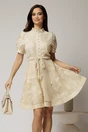 Rochie scurta bej din dantela cu nasturi si cordon impletit, 1, dyfashion.ro