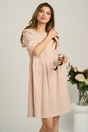 Rochie scurta bej din ghipura in clos cu motive florale, 2, dyfashion.ro
