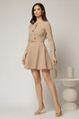 Rochie scurta bej din stofa in clos cu nasturi pe bust si curea in talie, 3, dyfashion.ro