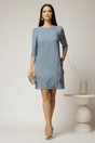 Rochie scurta bleu cu aplicatii florale elegante, 3, dyfashion.ro