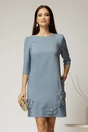 Rochie scurta bleu cu aplicatii florale elegante, 1, dyfashion.ro