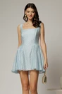 Rochie scurta bleu cu buline din tencel cu snur la spate si decolteu patrat, 1, dyfashion.ro