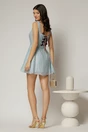 Rochie scurta bleu cu buline din tencel cu snur la spate si decolteu patrat, 2, dyfashion.ro