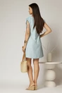 Rochie scurta bleu cu croi drept din rayon cu decolteu in V si snur la maneci, 2, dyfashion.ro