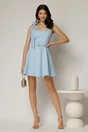 Rochie scurta bleu cu funda pe umar si decolteu patrat, 3, dyfashion.ro