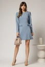 Rochie scurta bleu cu fusta tip A si fundite, 3, dyfashion.ro